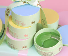 Best Seller Eye Patch Trio bundle shown on a pink background with ribbon