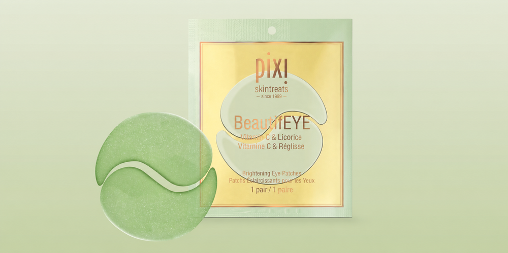 Pair of BeautifEYE patches shown on a green background