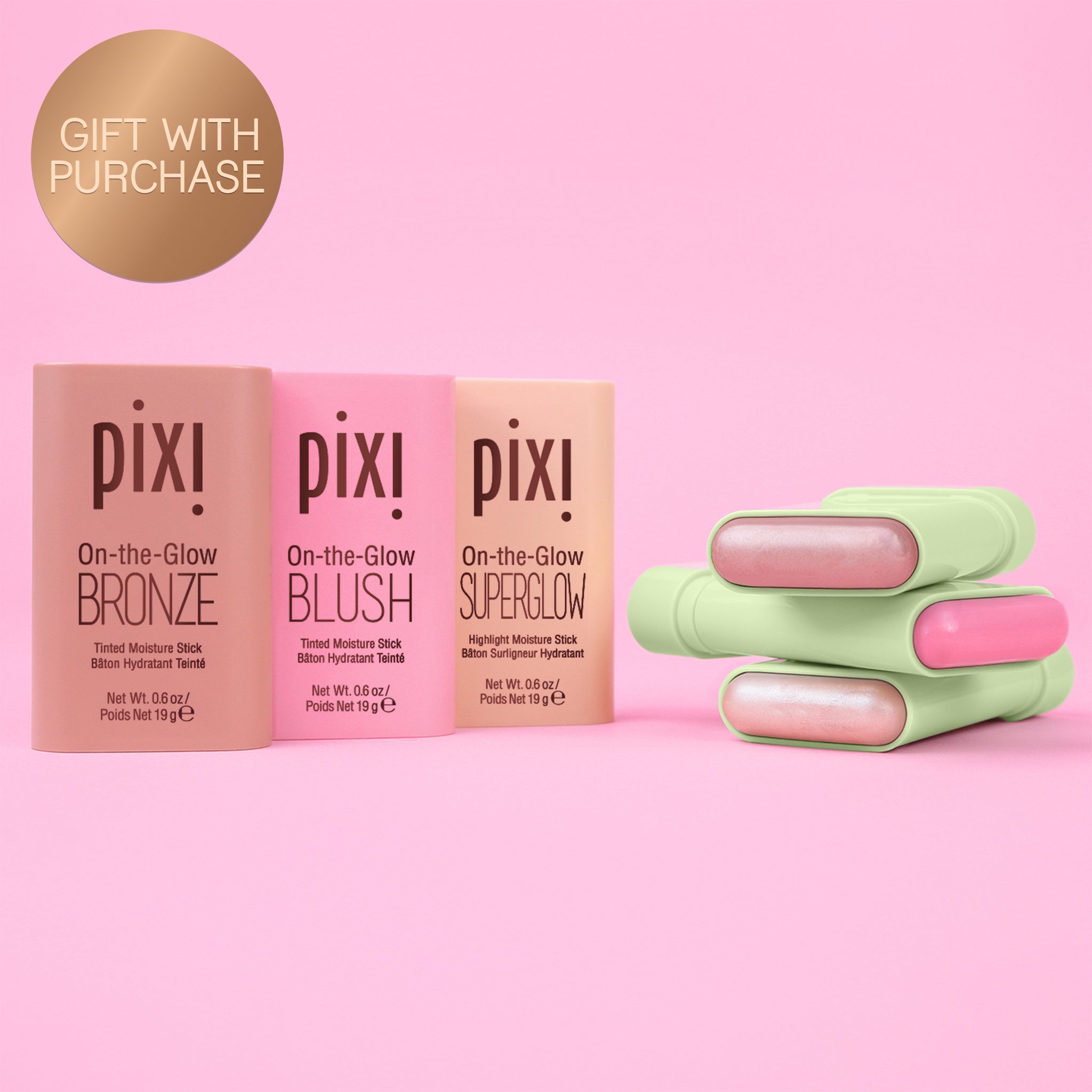 On the Glow Trio - Blush, Bronze & Highlighter Stick Set - Pixi Beauty