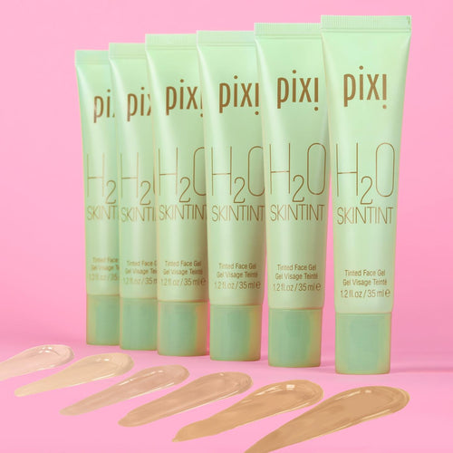 Pixi H2O Skintint tubes on a pink background view of light shades view 2