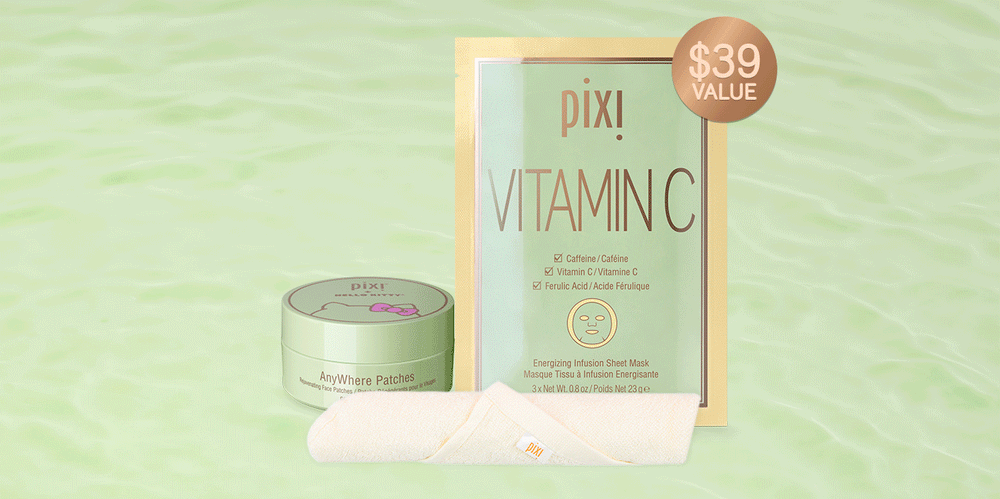 Deluxe Spa Trio, a $39 value, featuring AnyWhere Patches, Face Cloth, and choice of Volume, Glow, or Vitamin-C Sheet Mask Set-of-3.