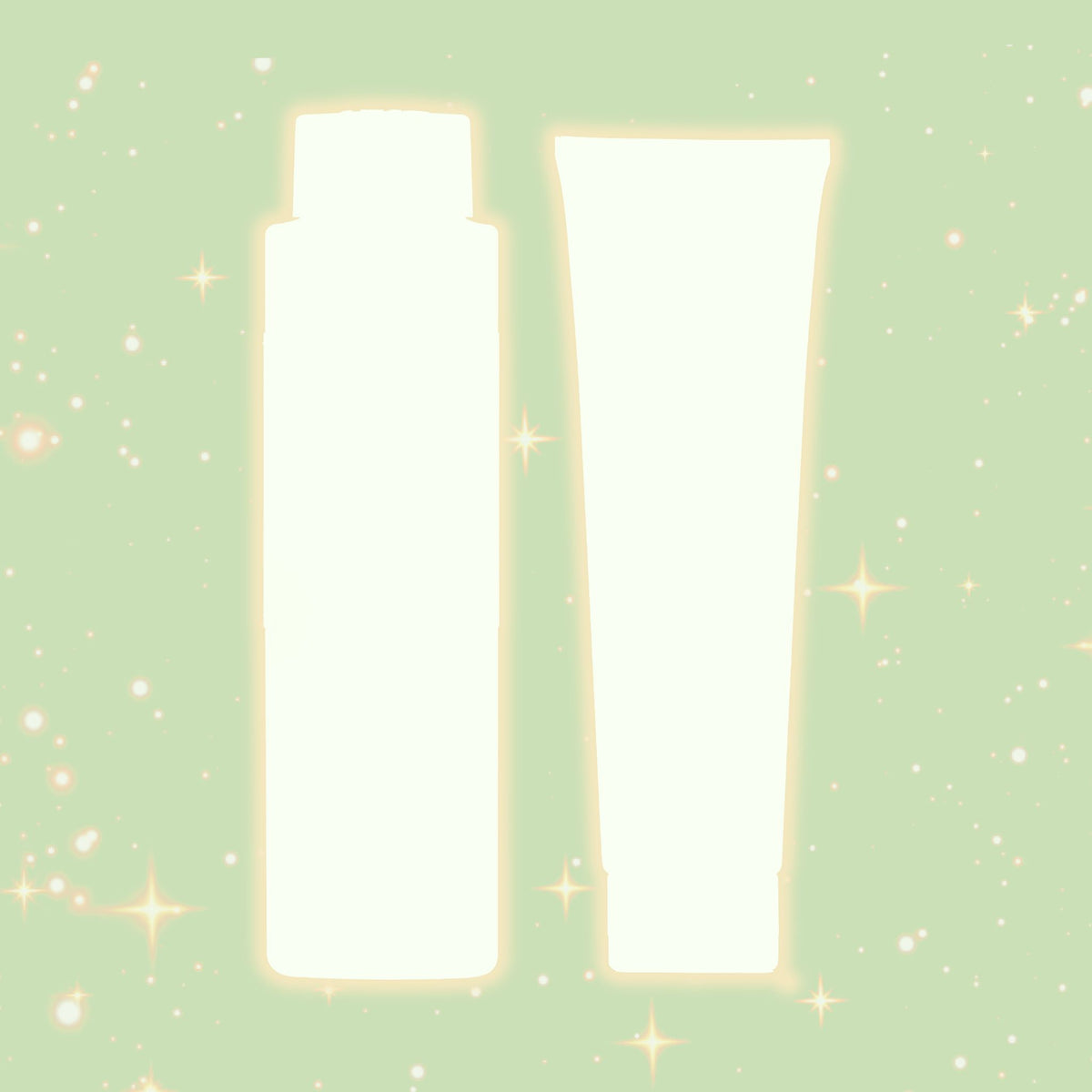 Two mystery products shown on a green background with stars