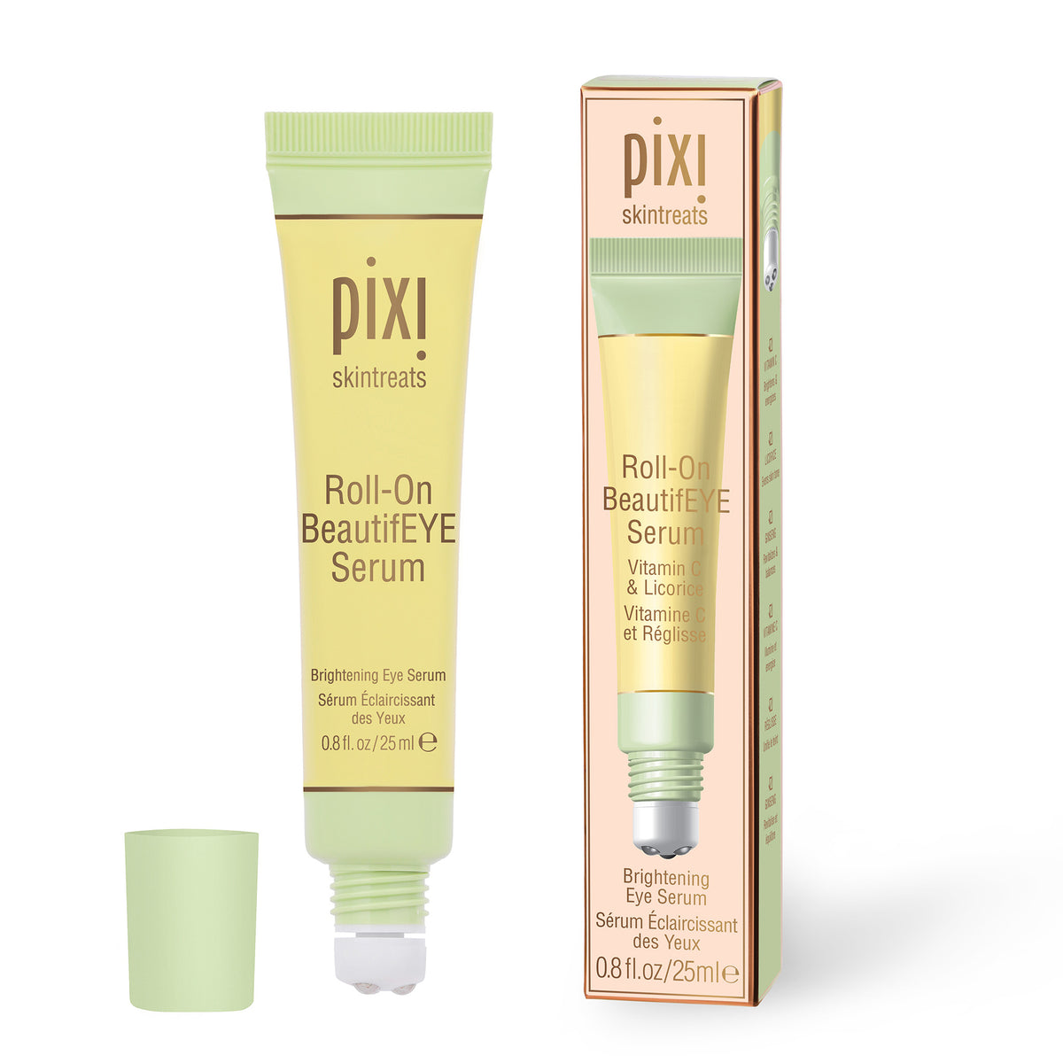 Pixi Roll-On BeautifEYE Serum with packaging on a white background