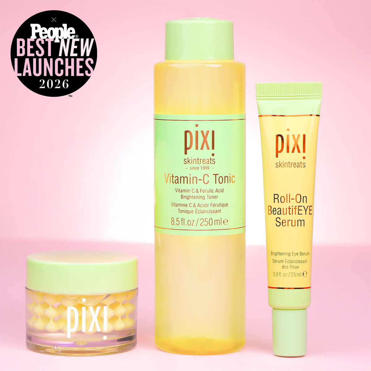 Vitamin-C Trio featuring CremeSerum, Tonic, and Roll-On BeautifEYE Serum with Best New Launches People 2026 badge