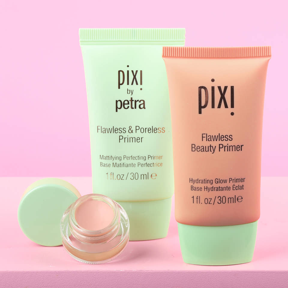 Pro Prep Trio Bundle shown on a pink background featuring Flawless Beauty Primer, Flawless & Poreless Primer and Correction Concentrate - View 2 view 2