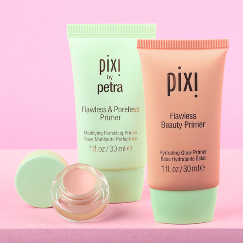 Pro Prep Trio Bundle shown on a pink background featuring Flawless Beauty Primer, Flawless & Poreless Primer and Correction Concentrate - View 2 view 2