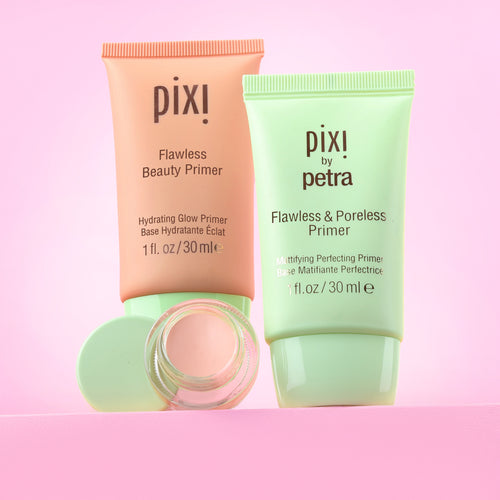 Pro Prep Trio Bundle shown on a pink background featuring Flawless Beauty Primer, Flawless & Poreless Primer and Correction Concentrate - view 1 view 1