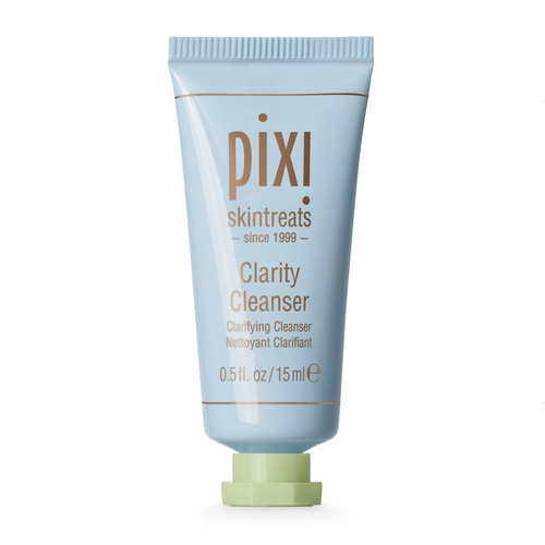 Pixi Skintreats Clarity Cleanser in a light blue squeeze tube with a pale green cap, centered on a white background. view 1