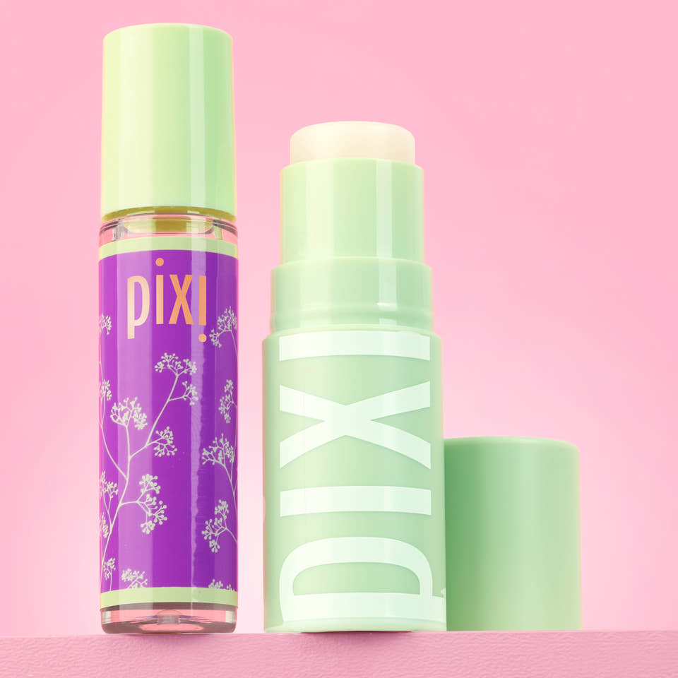 Petra's Overnight Reset featuring Glow-y Lip Oil and +Hydra LipTreat on a pink background - View 3 view 1