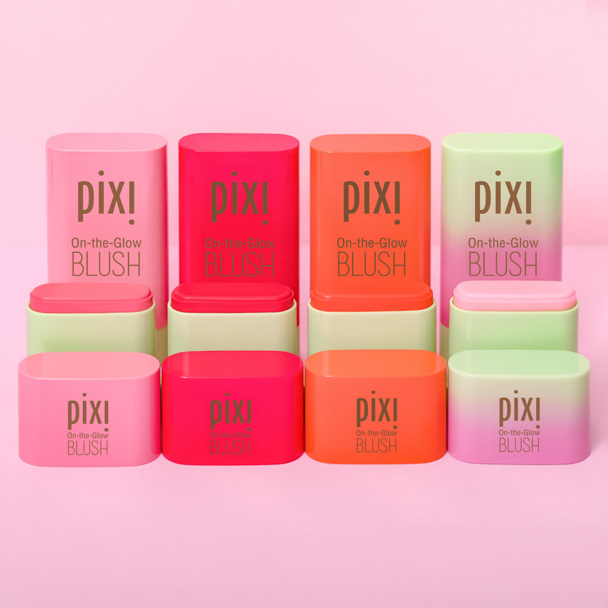 On-the-Glow Blush Petite collection view of all shades in line together.