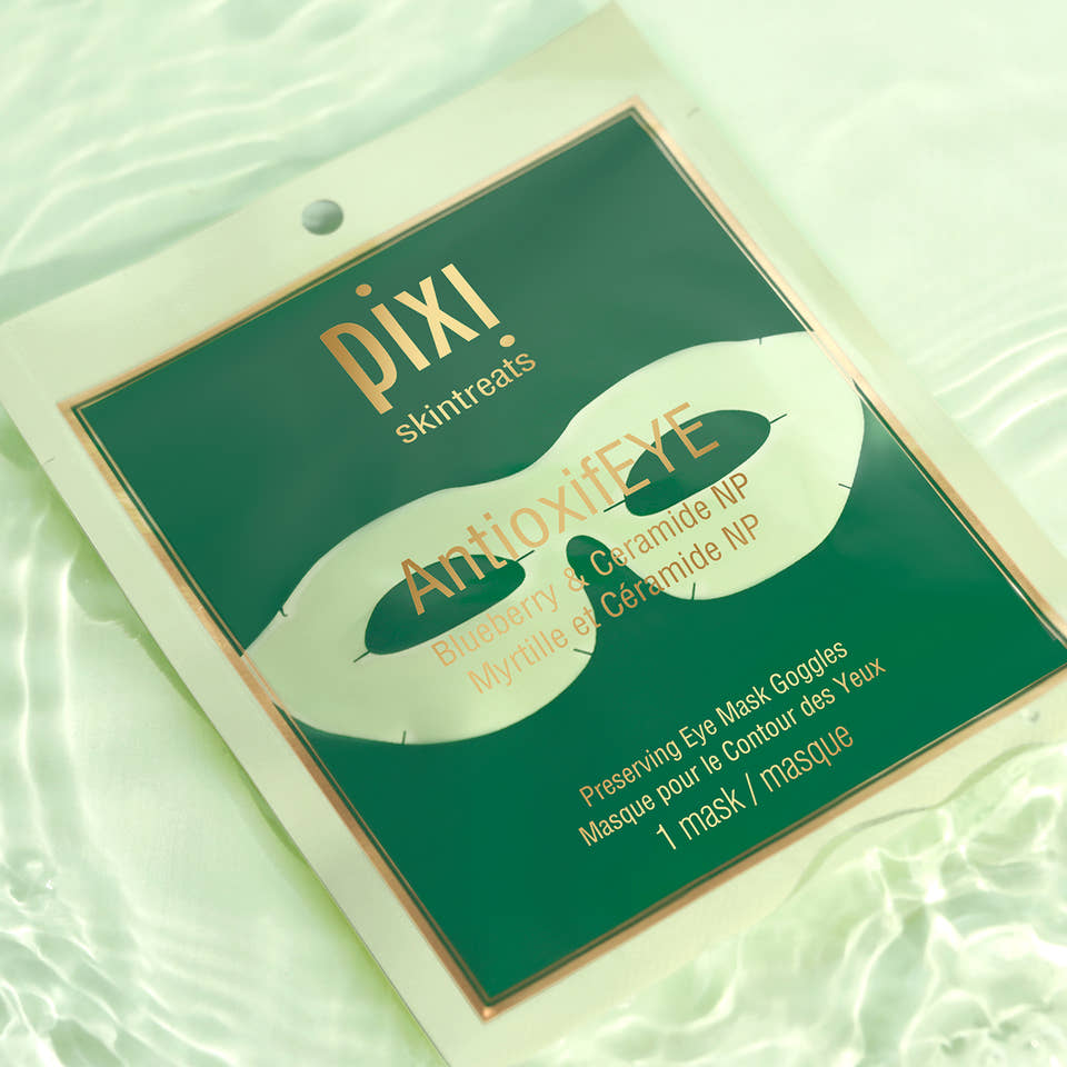  PIXI Skintreats AntioxifEye mask packaging on a light green background view 1