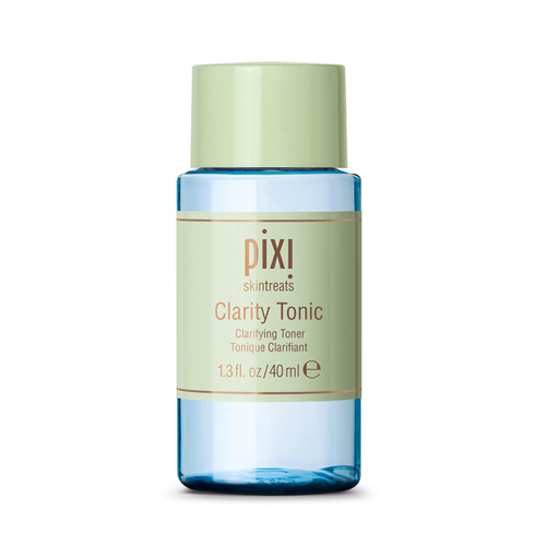 Pixi Skintreats Clarity Tonic in a 40 ml clear bottle with a light green cap and a light green label, shown on a white background. view 1
