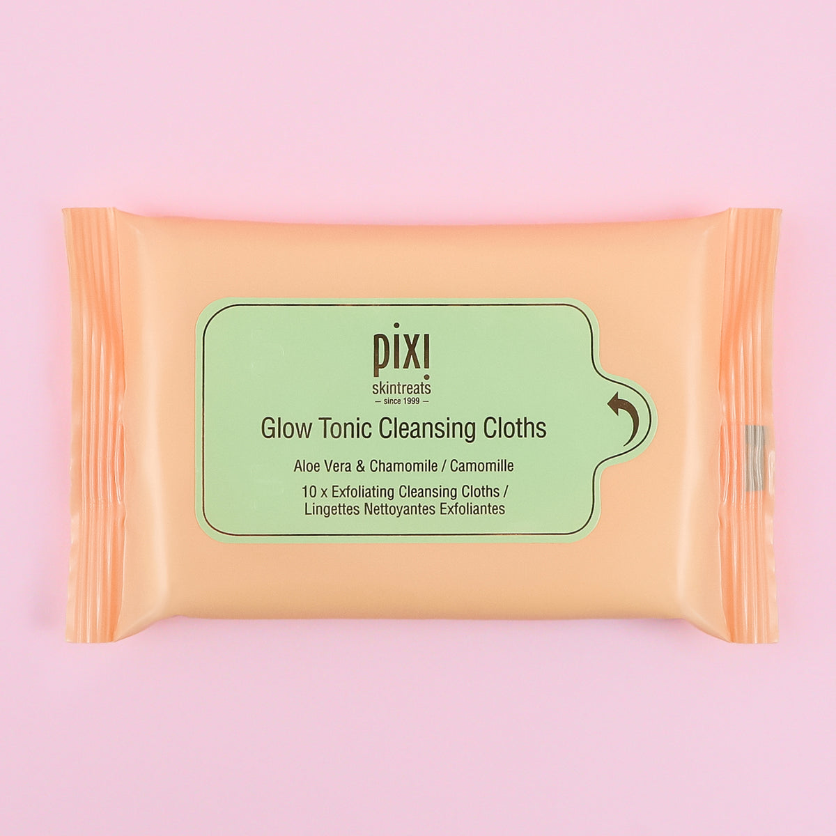Glow Tonic Cleansing Cloths on pink background