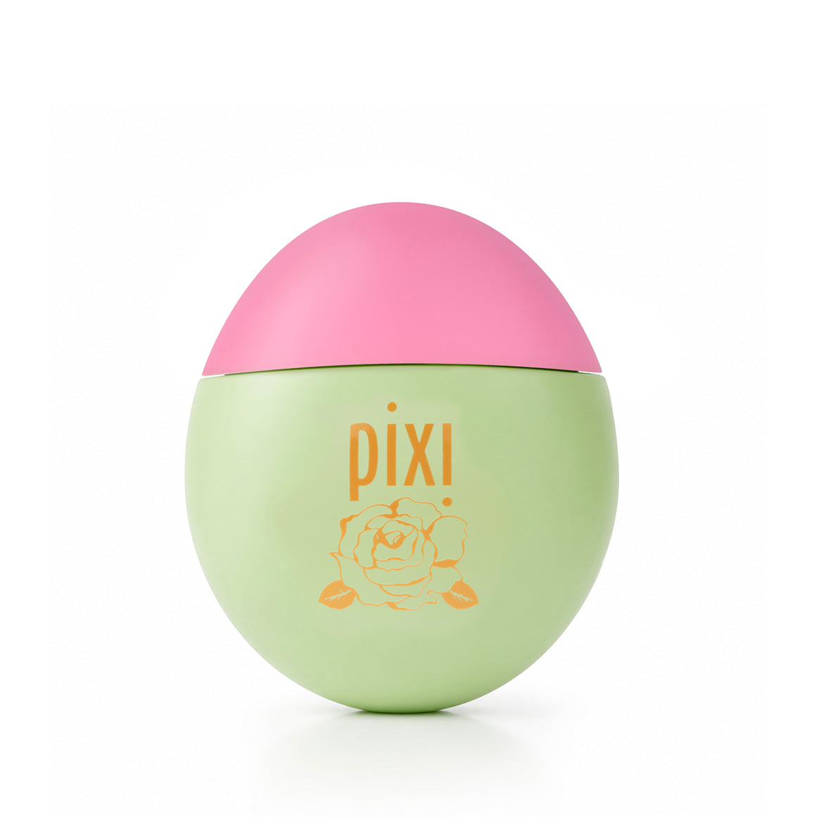 Pixi HandHero hand lotion scent PixiRose container featuring a pastel green lower half with a Pixi logo and a pink upper dome lid, shown on a white background.