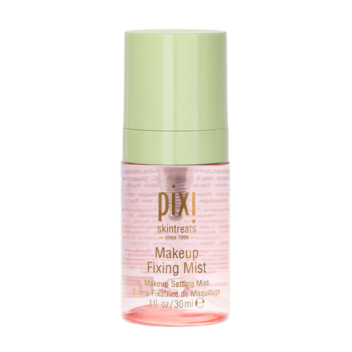 Pixi Skintreats Makeup Fixing Mist in a 30 ml clear bottle with a light green cap, shown on a solid white background. view 1