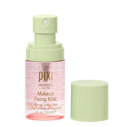Pixi Makeup Fixing mist makeup setting spray in mini size on white background with cap off. view 2