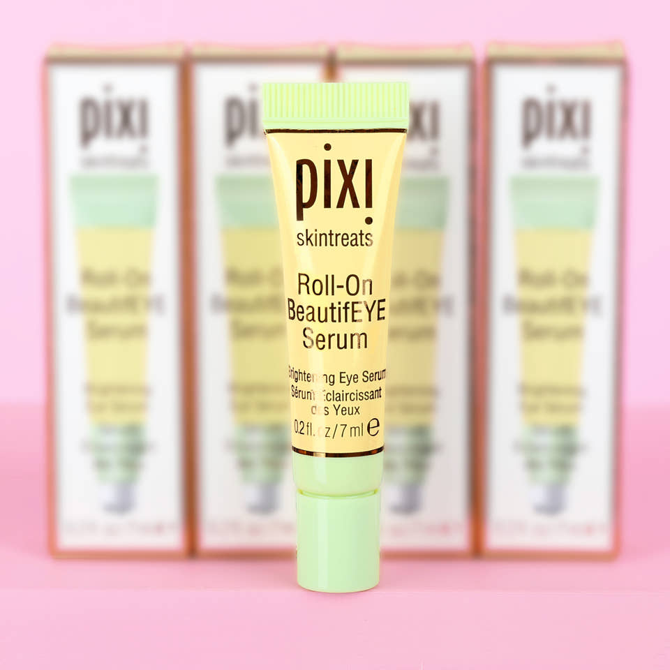 Pixi Skintreats Roll-On BeautifEYE Serum in Petite size - brightening eye serum shown with packaging view 1